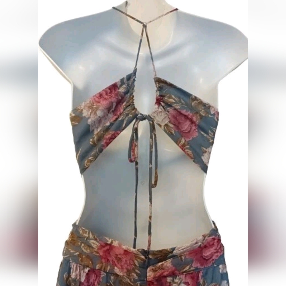 Astr Blue Floral Maxi Dress with Pink Roses - Picture 6 of 8